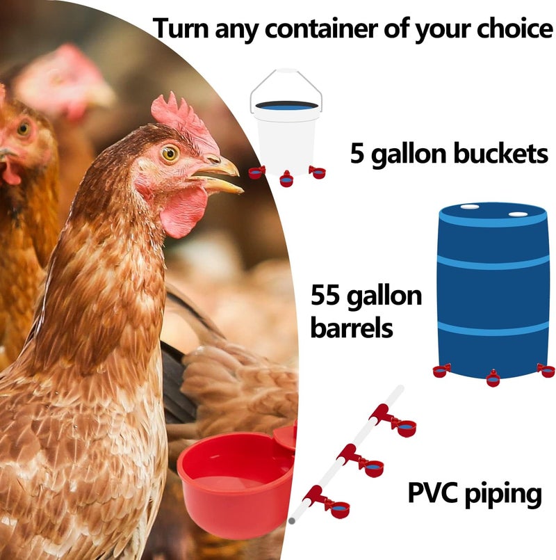 LANARP Chicken Automatic Waterer Kit for Poultry Float Style Gravity Water Feeder Drinking Cup Bowl 5 Gallon with Mounting Hole Opener, 12 Pack - Image 3